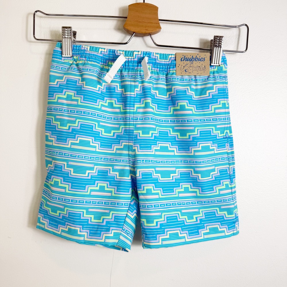 Chubbies Swim Trunks Boys Size 6 Blue The Lil Desert Dawns Geometric Pattern NWT